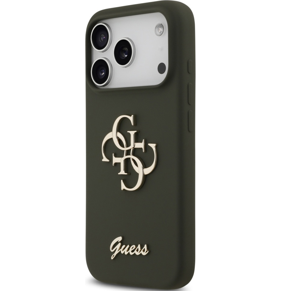 Etui Guess Hardcase Silicone Big 4G Script do iPhone 17 Pro Max, ciemnozielone